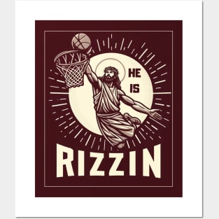 He Is Rizzin Funny Basketball Retro Jesus Christ Posters and Art